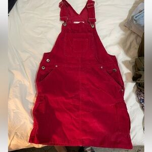 Vintage Small Carolina Colours red corduroy overall dress with pockets
